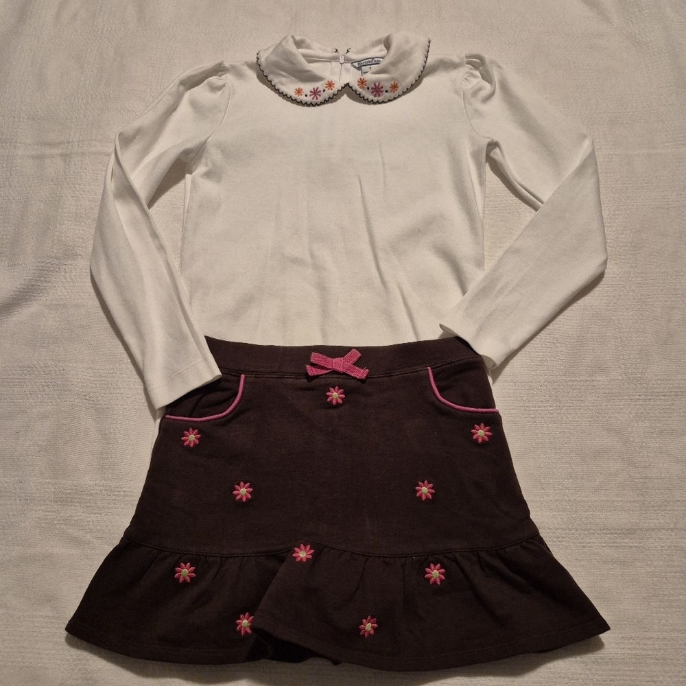 Hartstrings girls size 7 top and skirt set, Embroidered design VGUC